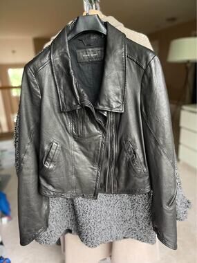 Women's Black Rivet Moto Leather Jacket Large